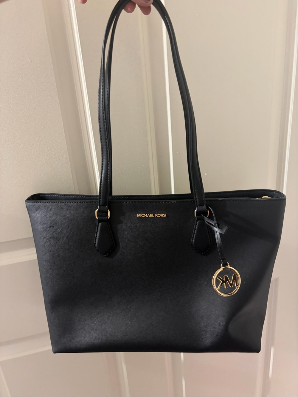 Michael Kors Black Saffiano Tote with Gold Logo Charm